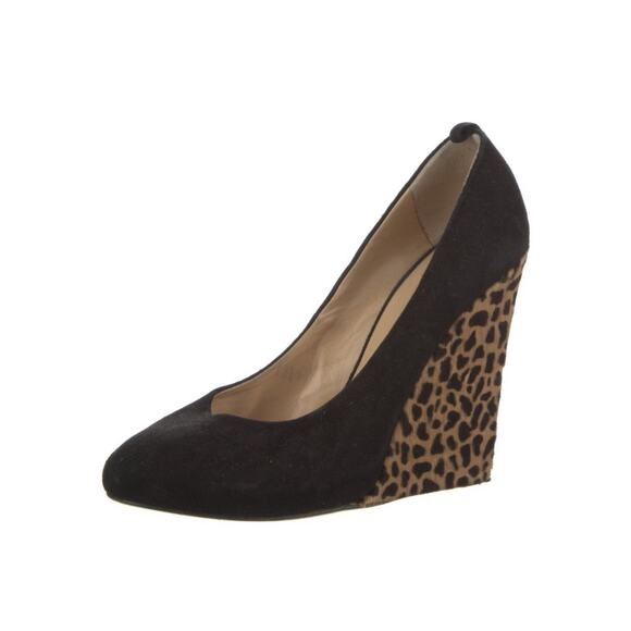 Giuseppe ZANOTTI Black Suede Pony Hair Platform Wedge Shoes IT 37 US 7 - Picture 1 of 5